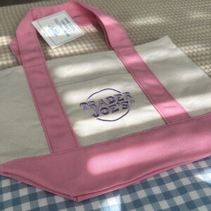Trader Joe's Pink and Cream Canvas Tote Bag